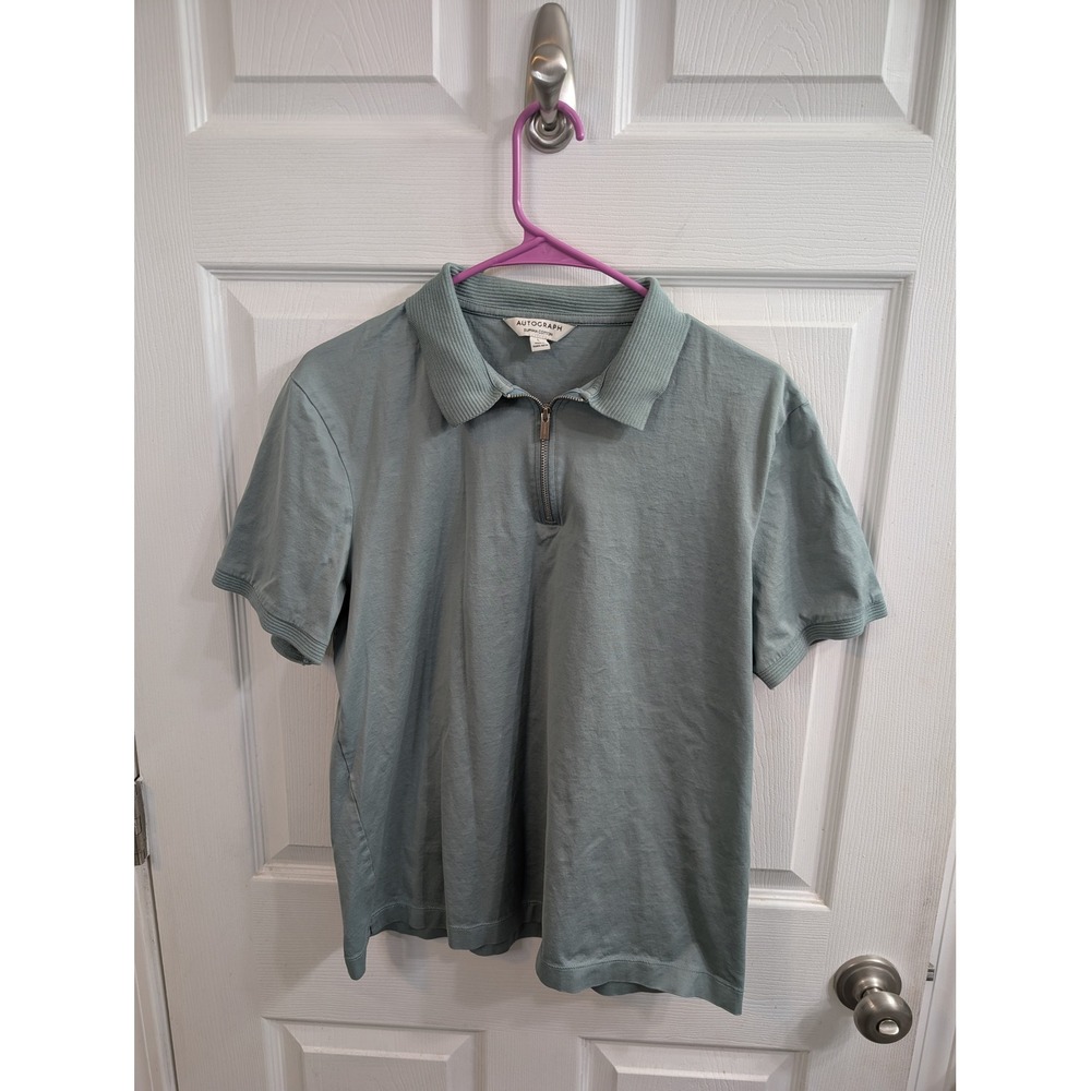 Autograph Polo Shirt Mens Smokey Green Supima Cotton Quarter Zip - Size L